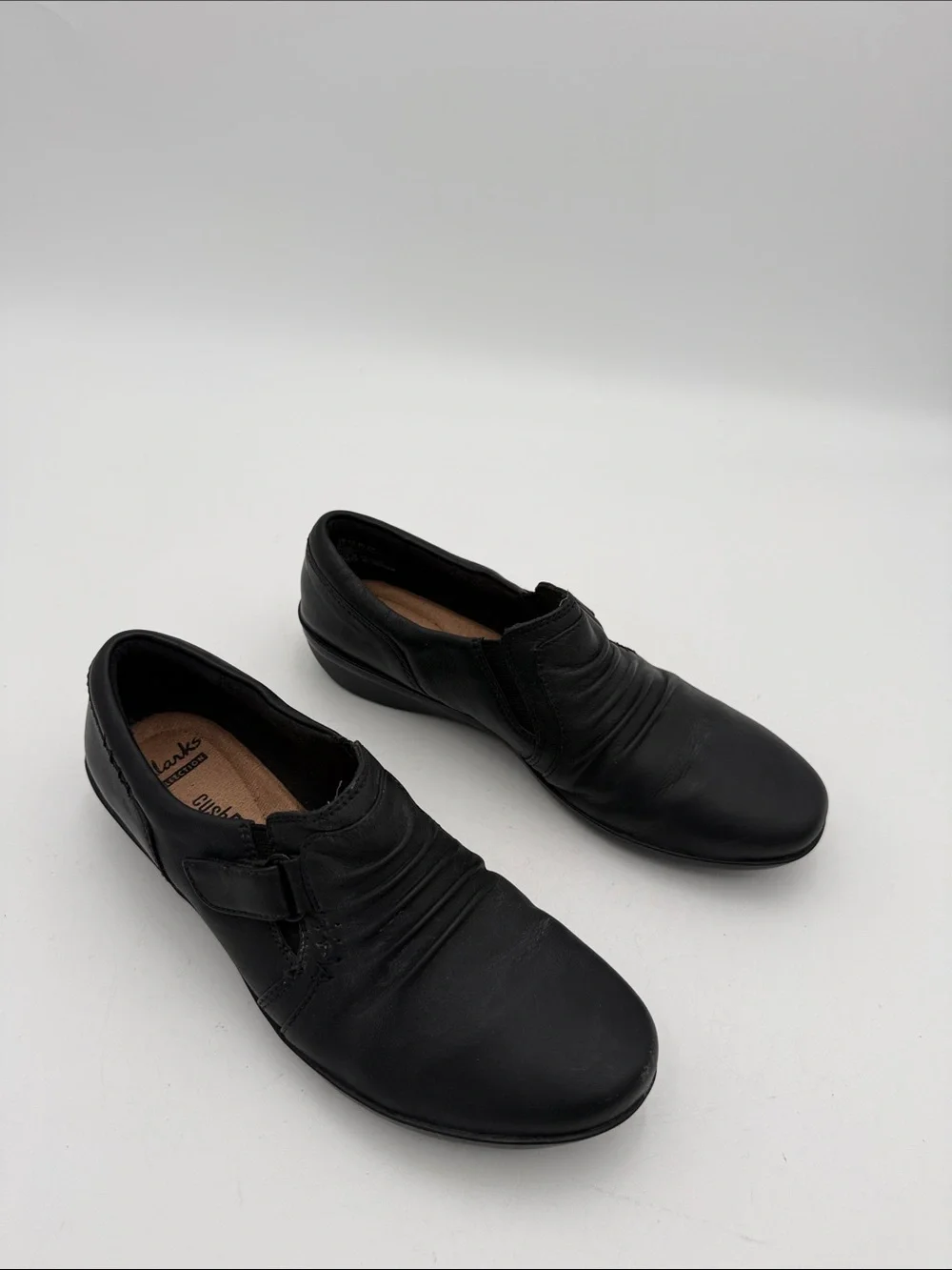 Clarks Black Leather Slip-On Comfort Loafers women 7 casual office comfort retro